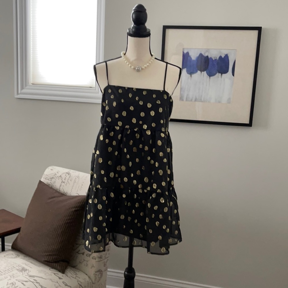 Forever 21 Black Mini Dress with Gold Polka Dots